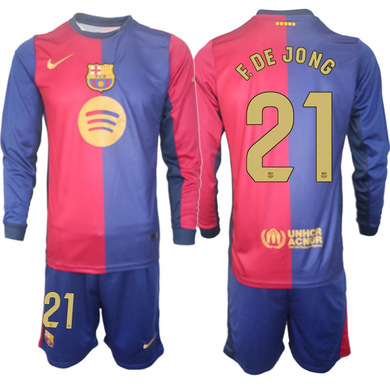 Men 2024-2025 Club Barcelona home Long Sleeves Blue #21 Soccer Jersey->real madrid jersey->Soccer Club Jersey